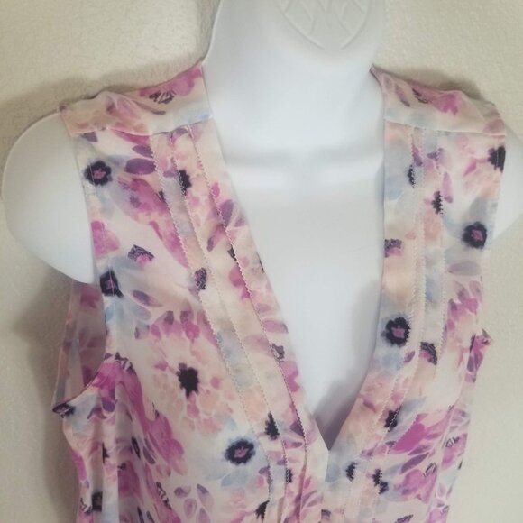 GNW Great Northwest Watercolor Pastel Floral Sleeveless v-neck Blouse Flowy - Picture 4 of 7